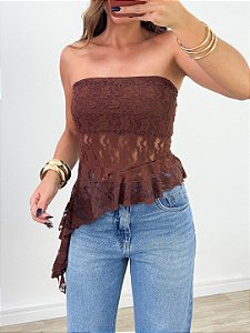 Blusa rendada Marfa Marrom