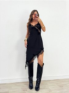 Vestido Seda com Renda Odessa Preto