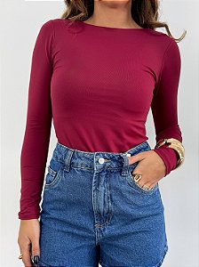 Blusa Basic Manga Longa Poliamida Marsala