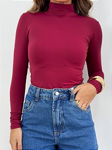 Blusa Gola Manga Longa Poliamida Marsala