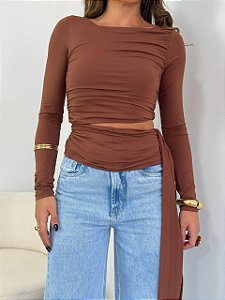Blusa Night Manga Longa Marrom