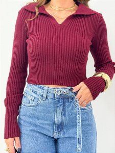 Tricô Gola Polo Basic Marsala