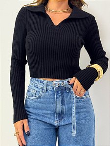 Tricô Gola Polo Basic Preto