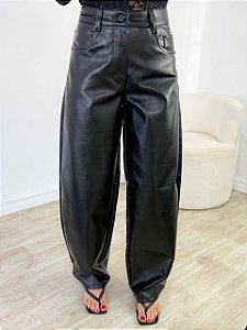 Calça Balloon Couro Preta