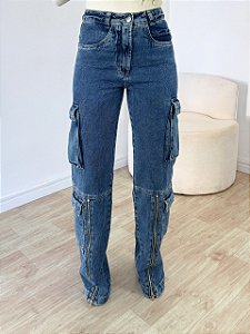 Calça Jeans Cargo Loose