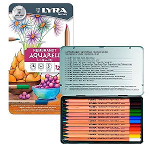 Lápis fino aquarelável Rembrandt Polycolor / Lyra  - lata com 12 cores