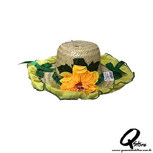 Chapéu de Palha com Tecido Colorido Festa Junina Feminino- Laço Verde