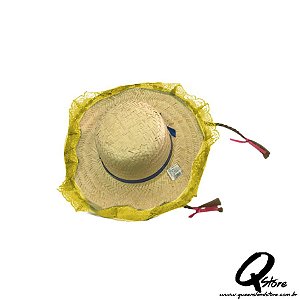 Chapéu de Palha Renda e c/ Trança Festa Junina Feminino- Amarelo