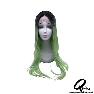 Peruca Lace Front Top Hair-Longa  Cor Preto/Verde Claro#