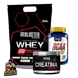 COMBO: Whey 100% pure - 900g - Refil Bluster + Creatina 150g Bluster Nutrition + BCAA - 60 caps - Absolut Nutrition