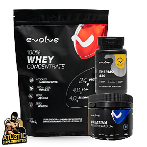 COMBO EVOLVE: 100% Whey Concentrate (840g) + Creatina Powder (100g) + Thermo 420 (60 cápsulas) - Evolve