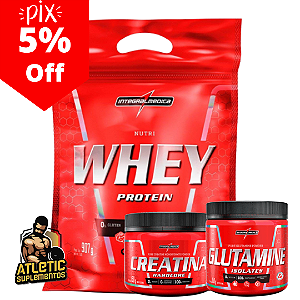 COMBO INTEGRALMÉDICA: Nutri Whey Protein (900g) + Creatina Hardcore (150g) + Glutamina (150g) – Integralmédica