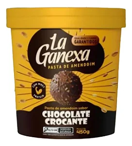 Pasta De Amendoim La Ganexa com 25% Proteína Zero Açúcar Pote 450g Sabor Chocolate Crocante