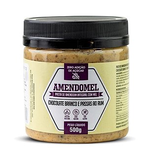 Pasta de amendoim (Chocolate branco e passas ao rum) - 500g - Amendomel