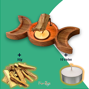 Kit Incensário Triluna + 50g de Palo Santo + 10 Velas