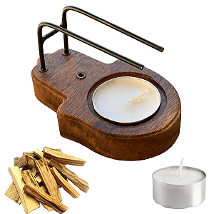 Incensário Palo Santo - Mão de Fátima + 50g de Palo Santo + 10 Velas