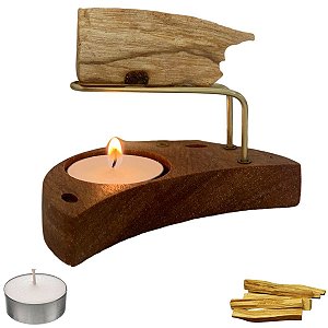 Incensário para Palo Santo - Meia Luinha + 30g de Palo Santo + 10 velas