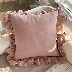 Almofada de babado em Linho rosa chá