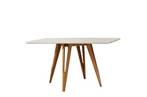 Mesa de Jantar Retangular Off White/Nature com Vidro Wind