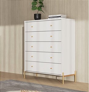 Mesa de Cabeceira Jasper 63 cm - Branco Gloss c/ Dourado - Homedock