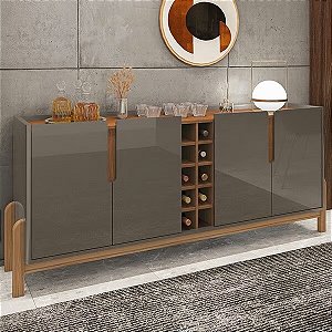 BUFFET LIZZ - 4 PORTAS - COM ADEGA - CINZA PEROLIZADO / CEDRO - 1,90 DE LARGURA