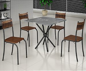 CONJUNTO COMPLETO - MESA ATLANTA COM 4 CADEIRAS - GRANITO - ASSENTO EM COURINO