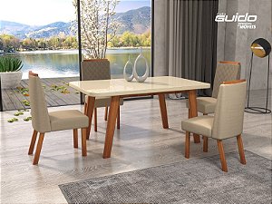 CONJUNTO MESA FIRENZE - 120X80 - COM 4 CADEIRAS VIGOR TC 6001 BEGE - OFF WHITE/NATUTE