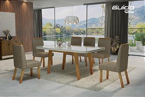 CONJUNTO MESA FIRENZE  160 X 80- COM 6 CADEIRA VIGOR TC 6001 BEGE - OFF WHITE/NATURAL