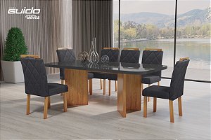 CONJUNTO MESA POTENZA - 180 X 90 COM 6 CADEIRAS MALIBU TC 6003 CINZA - GRAFITE/NATURE