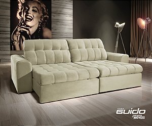 SOFA 4L CANADA - RETRATIL RECLINAVEL 2.50M BI-PARTIDO TECIDO K147 - CREME