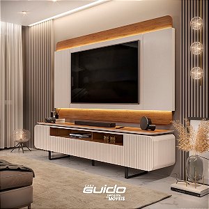 PAINEL LINEA BRASIL AURORA PARA TVS ATÉ 60 POL. (LARG.: 1,80 OU 1,99  EXTENSÍVEL) /FREIJO /OFF WHITE - Casa Guido - Especialista em Móveis