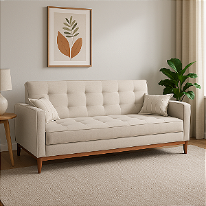 SOFA CAMA DESIGN UNIQUE TEC G08 SATURNO LINHO ./CRU