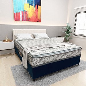 UNIBOX CASAL BREARE 138X188X51 ESTAMPA FLORADA C/PILLOW EST. BRANCO/AZUL