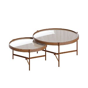 CONJUNTO MESAS DE CENTRO AQUA (62211) ./OFF WHITE /COBRE