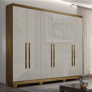 ROUPEIRO 6 PORTAS GENOVA 100% MDF PLUS 270 CM COM PÉS ./ROVERE/OFF WHITE