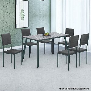 MESA COM 6 CADEIRAS GIOVANA 1,40X0,75 TC64 ./PRETO