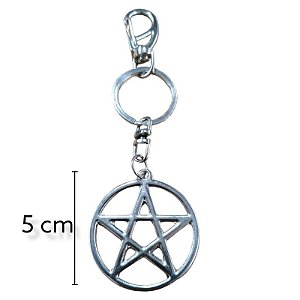 Chaveiro Pentagrama Círculo Talismã de Proteção 14 cm em Metal Níquel