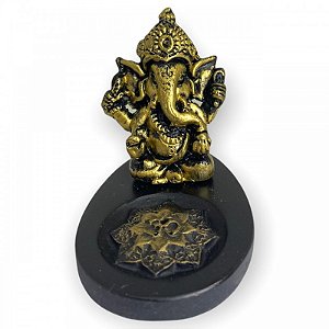 Incensario Mini Oval Ganesh Mini Dourado 6,50 cm em Resina