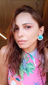 Brinco Pastilha Resina Azul Turquesa com Off White