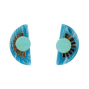Brinco Leque Resina Azul Turquesa