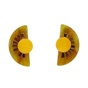 Brinco Leque Resina Amarelo Mescla