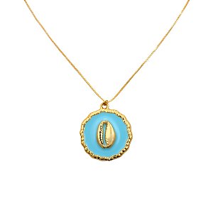 Colar Búzio Esmaltado Azul Turquesa