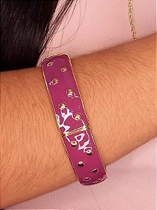 Pulseira Poá Esmaltada Fúcsia