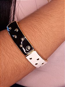 Pulseira Poá Esmaltada Black and White