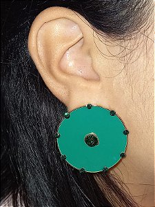 Brinco Boton Verde Bandeira Strass