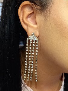 Brinco Strass Franja Prata