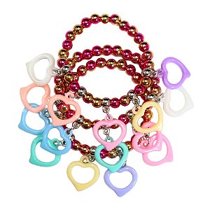 Mix Infantil Pulseiras Beads Pink Corações Vazados