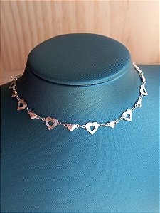 Choker Corações Prata