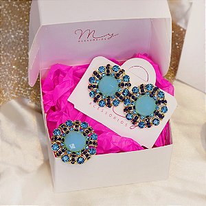 Conjunto Boton Strass Tons de Azul