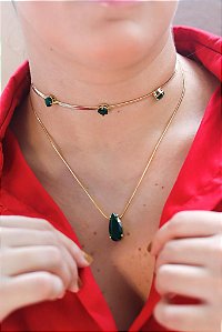 Colar Fita Pontos Verde Esmeralda